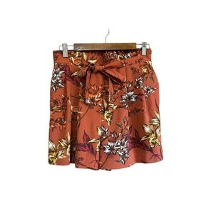 Worthington Womens Paperbag Waist Shorts Floral Print Rust Tie S